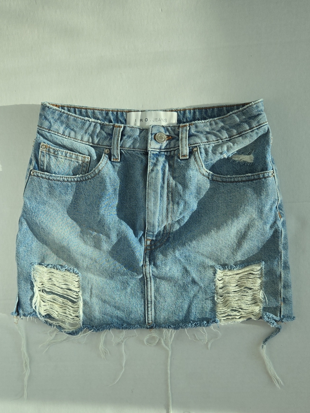 IRO Light Blue Distressed Denim Mini Skirt Iro Size 34